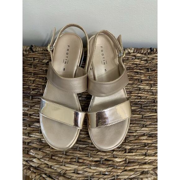 Footin Gold Sandals Wedge Comfort Princess Going Out Glamour Old Money Luxury 5 - Picture 1 of 8